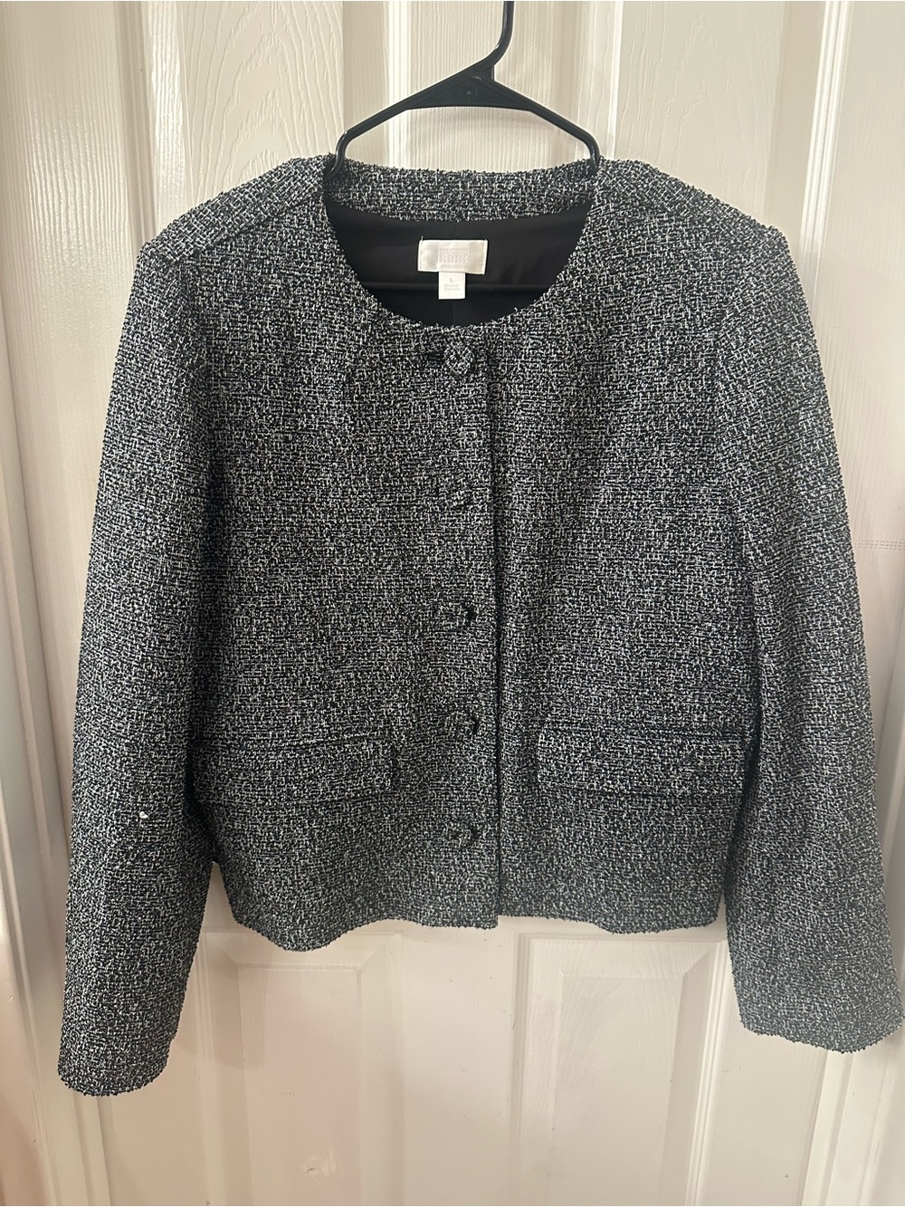 Classic Textured Gray Bouclé Blazer